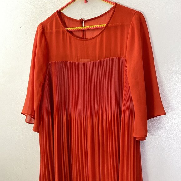Anthropologie Maeve Edie Vibrant Poppy Red Pleated Swing Dress Womens Size 10 - Picture 5 of 5